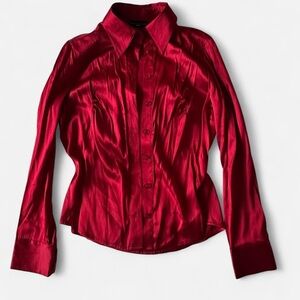 Silk Red Button-Up Blouse
